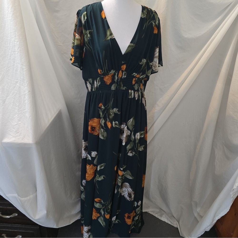 NWT Born Birdie Maxi Dress Deep Topaz Floral Dress Sz 1XL Boho-chic Peasant